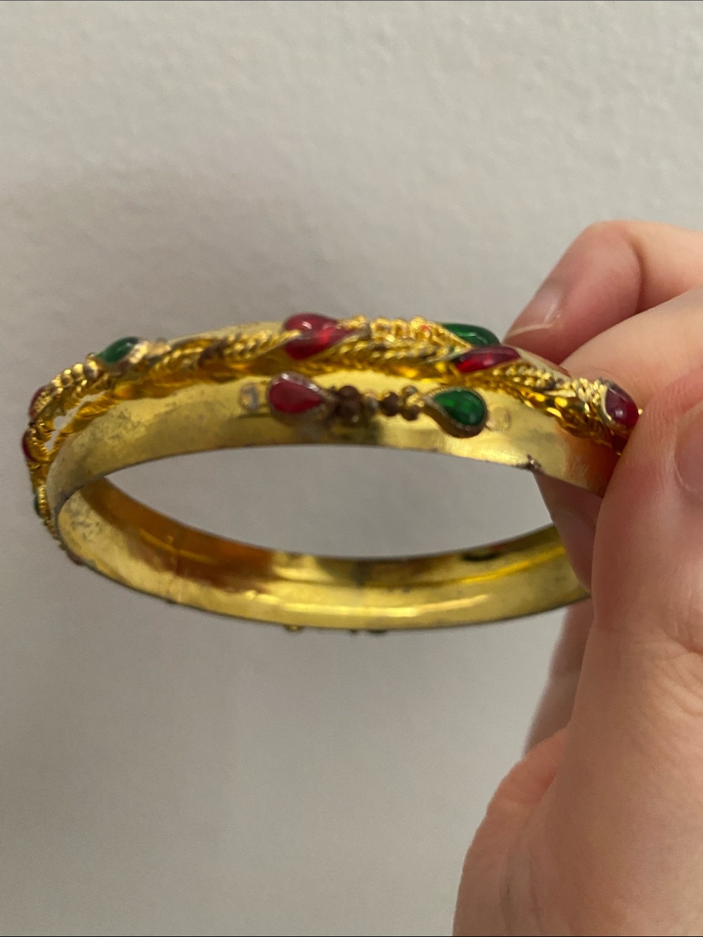 Gold-Tone Women’s Bangle Bracelet with Red and Green Accents - Picture 6 of 6